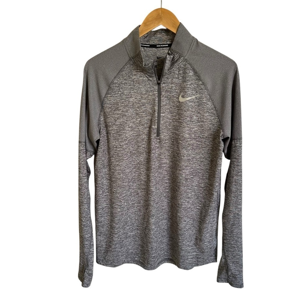 Nike Running‎ Mens Medium Gray Dri Fit Quarter Zip Up Shirt Pullover Active Grey